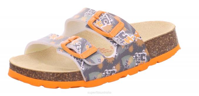 Superfit Grey/Orange Toddlers FUSSBETTPANTOFFEL - Slipper with Buckle Z6Z8591