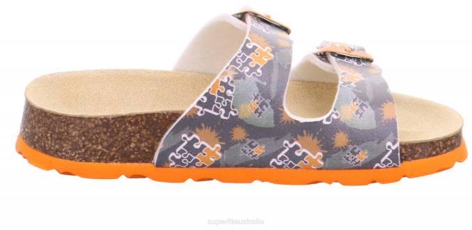 Superfit Grey/Orange Toddlers FUSSBETTPANTOFFEL - Slipper with Buckle Z6Z8591