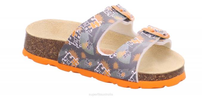 Superfit Grey/Orange Toddlers FUSSBETTPANTOFFEL - Slipper with Buckle Z6Z8591